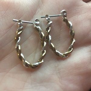 Silver and Gold Twisted Hoop Earrings